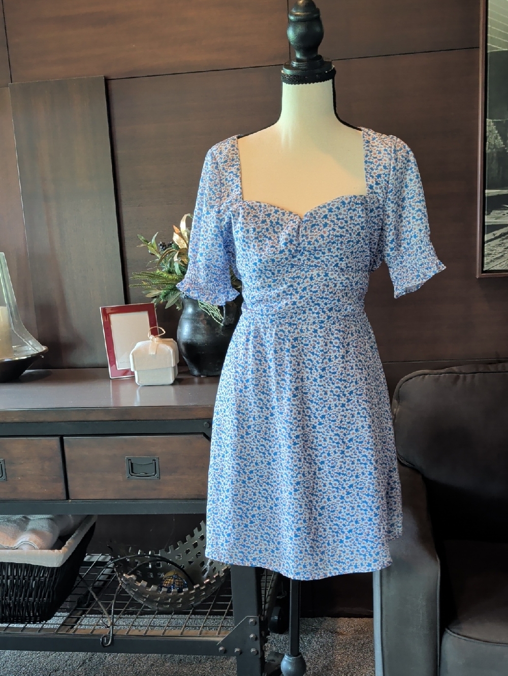 Altar'd State Light Blue Floral Square Neck Mini Dress
